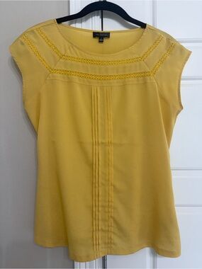 The Limited Yellow Lace-Yoke Pintuck Cap-Sleeve Blouse